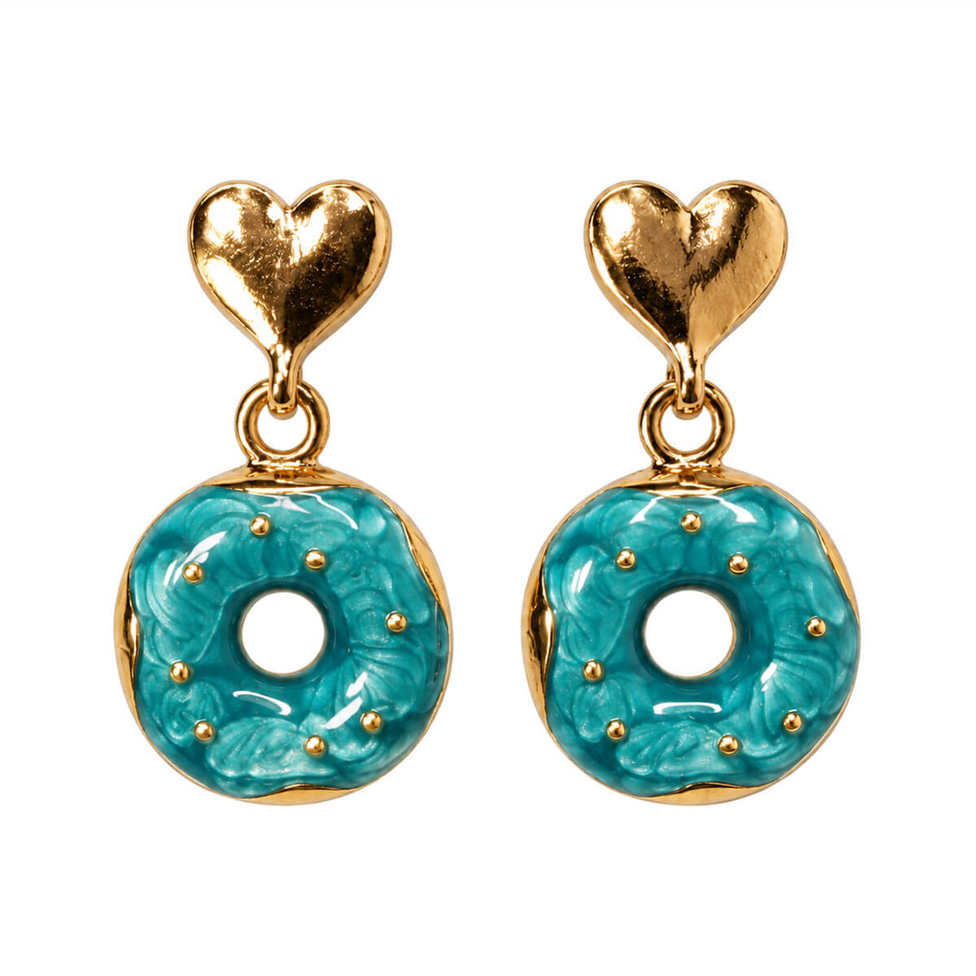 Dangling donut earrings with a heart
