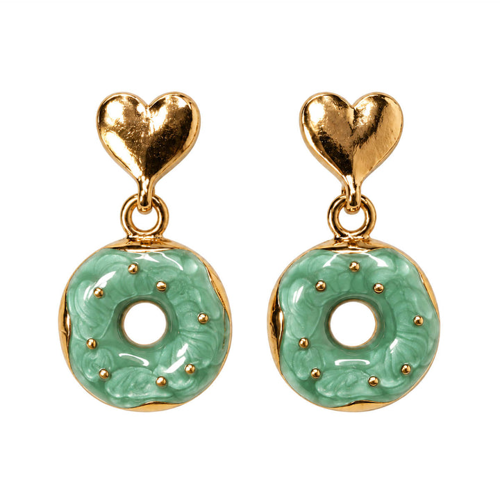 Dangling donut earrings with a heart