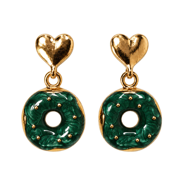 Dangling donut earrings with a heart