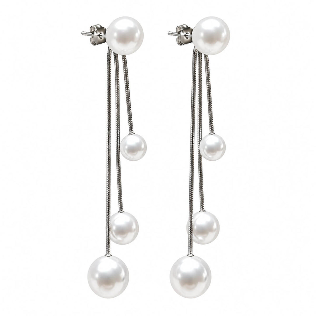 Long, dangling beaded earrings with three chains, 7 cm (316L stainless steel)