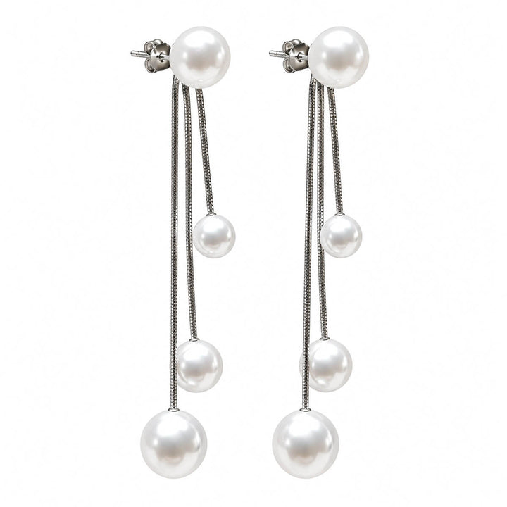 Long, dangling beaded earrings with three chains, 7 cm (316L stainless steel)