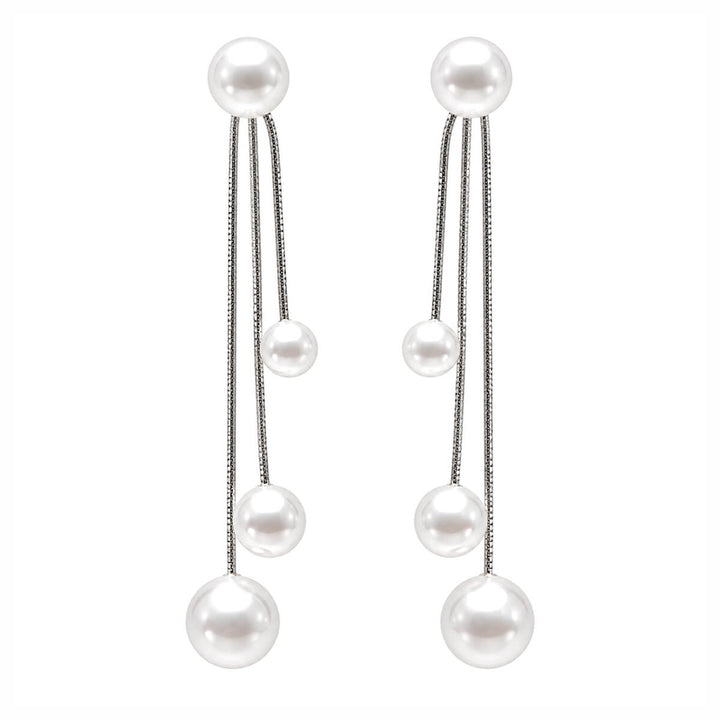 Long, dangling beaded earrings with three chains, 7 cm (316L stainless steel)