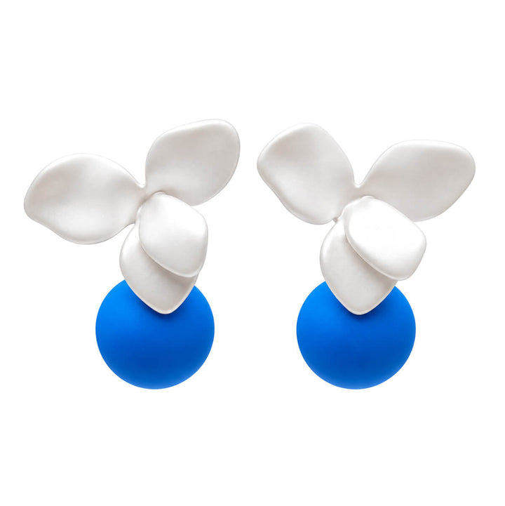Flower Earrings with a Dangling Bead