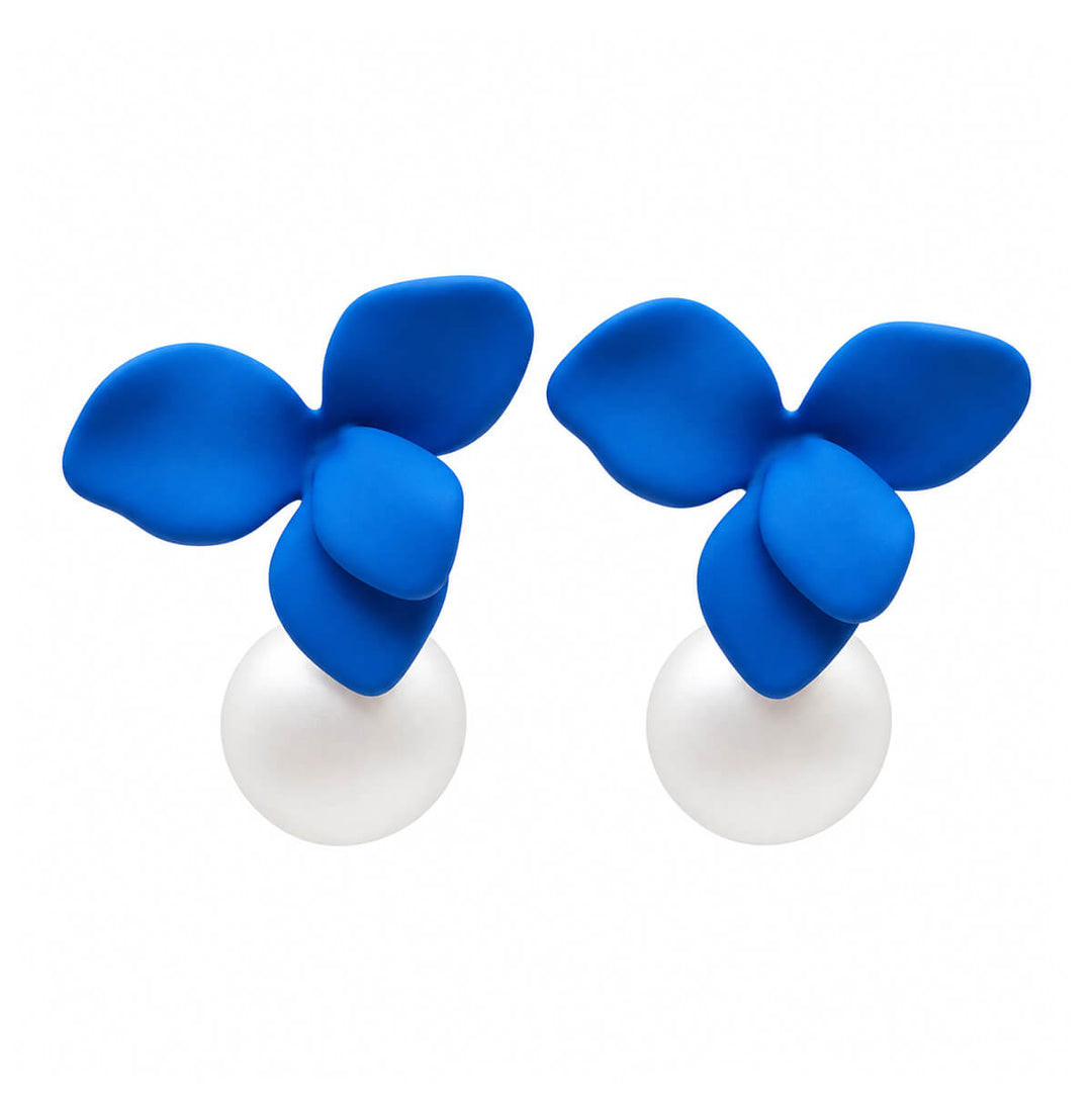Flower Earrings with a Dangling Bead