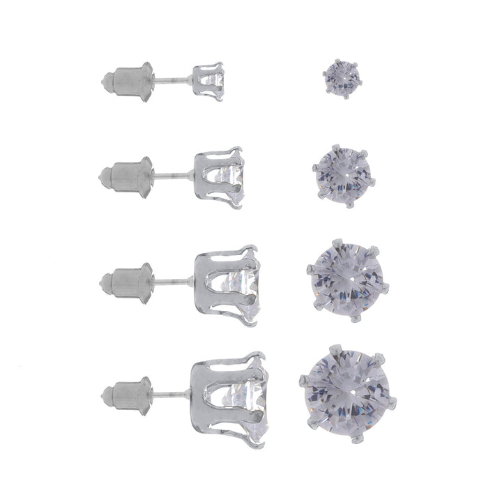 Set of 4 glass stone earrings (4 mm, 6 mm, 8 mm, and 10 mm)