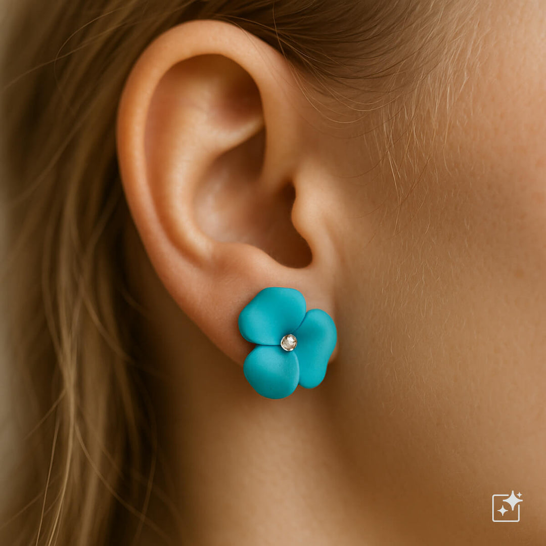 Colourful dainty flower earrings with stone