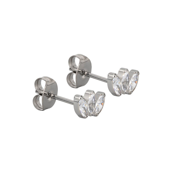 Titanium earrings with 3 marquise zirconia stones (Titanium G23)