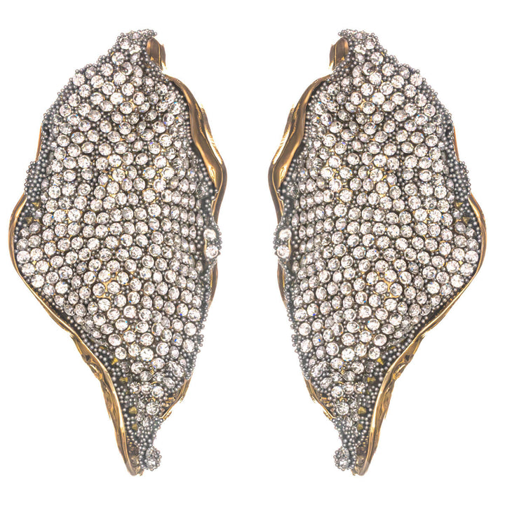 Rhinestone leaf earrings