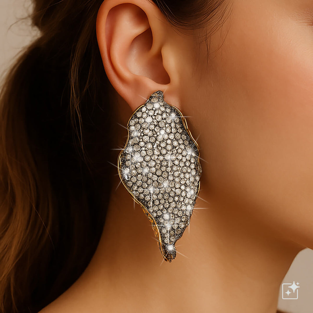 Rhinestone leaf earrings