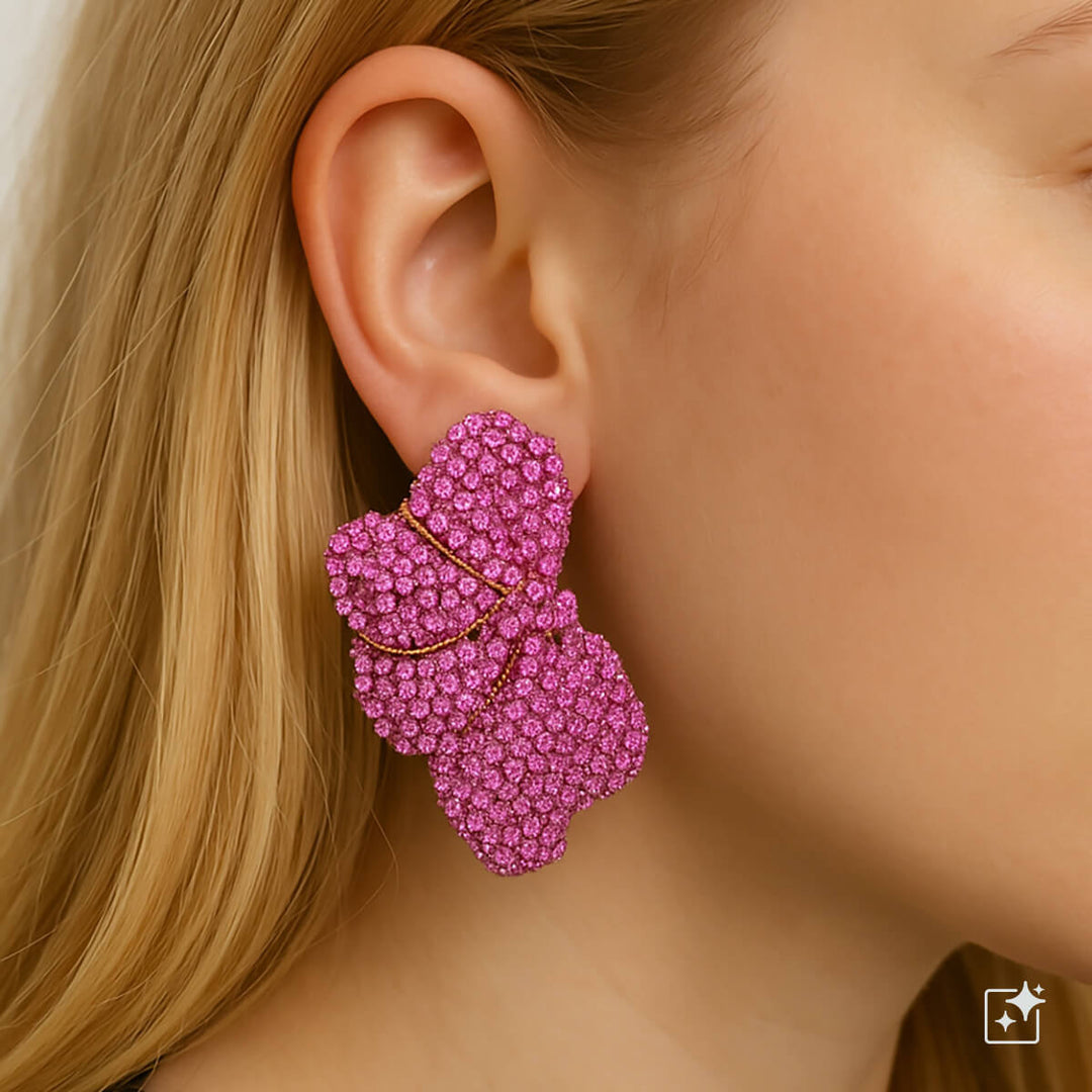 Rhinestone leaf earrings