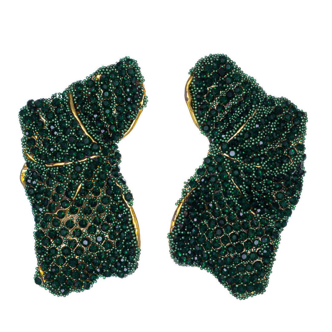 Rhinestone leaf earrings