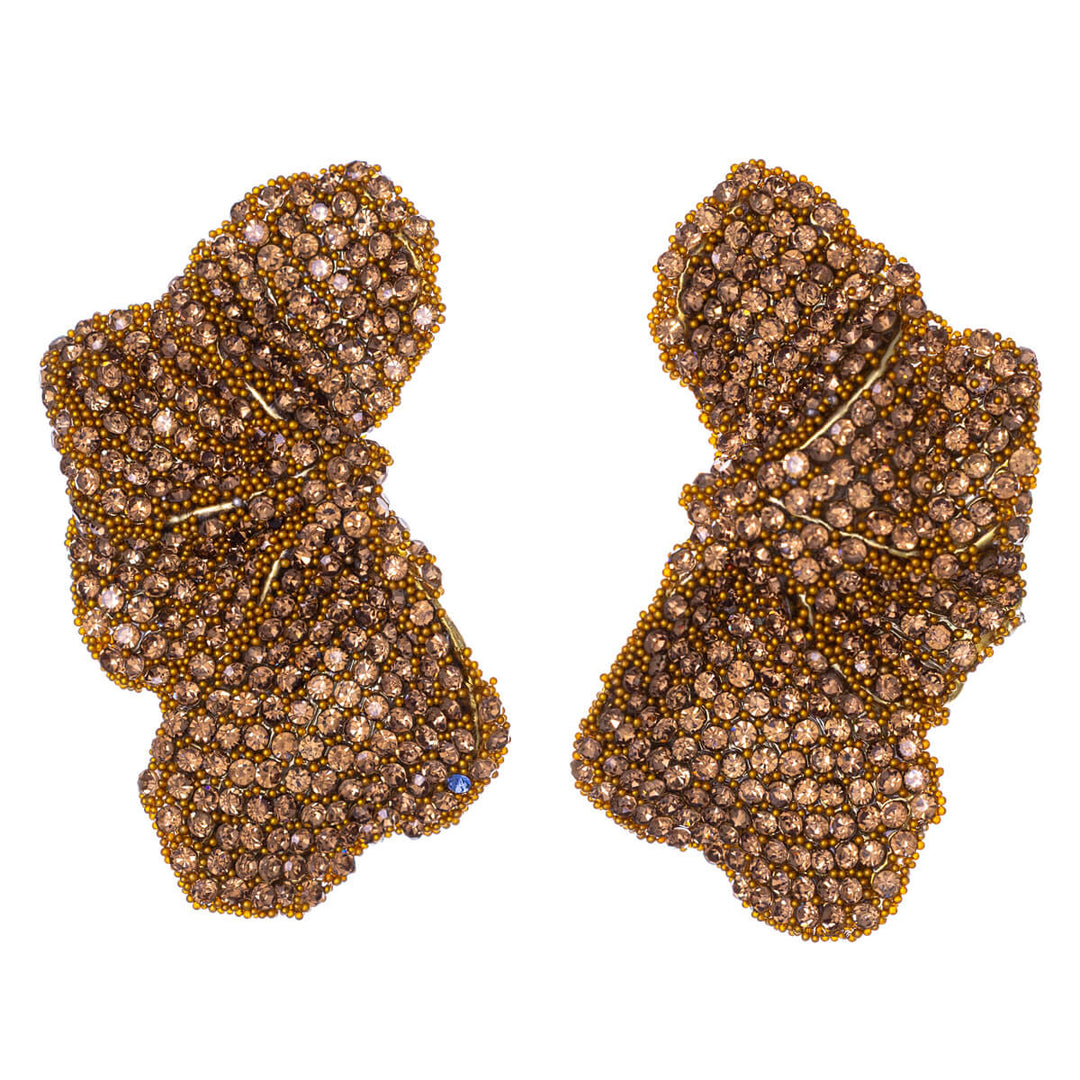 Rhinestone leaf earrings