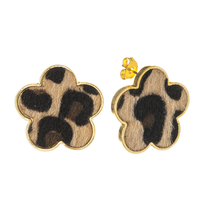 Animal-patterned flower-shaped earrings (316L steel)