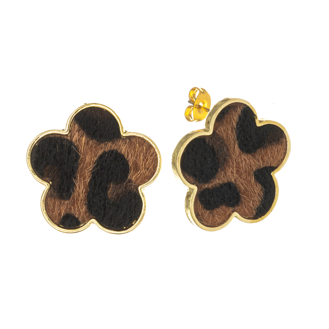 Animal-patterned flower-shaped earrings (316L steel)