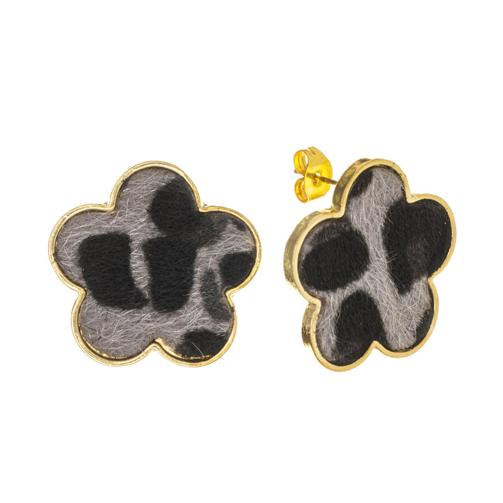 Animal-patterned flower-shaped earrings (316L steel)