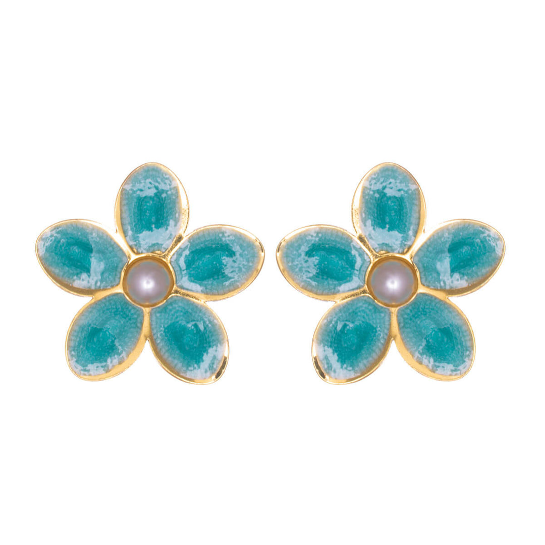 Flower earrings with pearl center – gold-plated steel