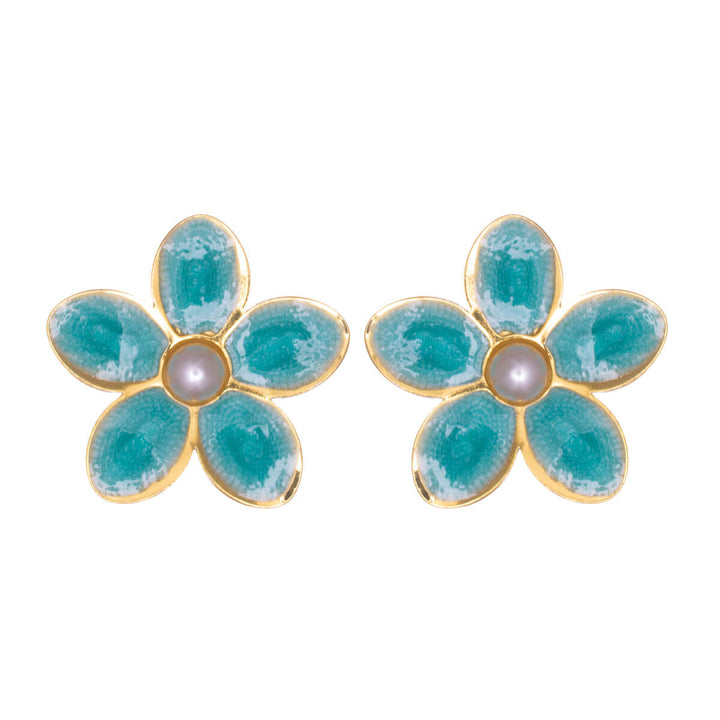 Flower earrings with pearl center – gold-plated steel