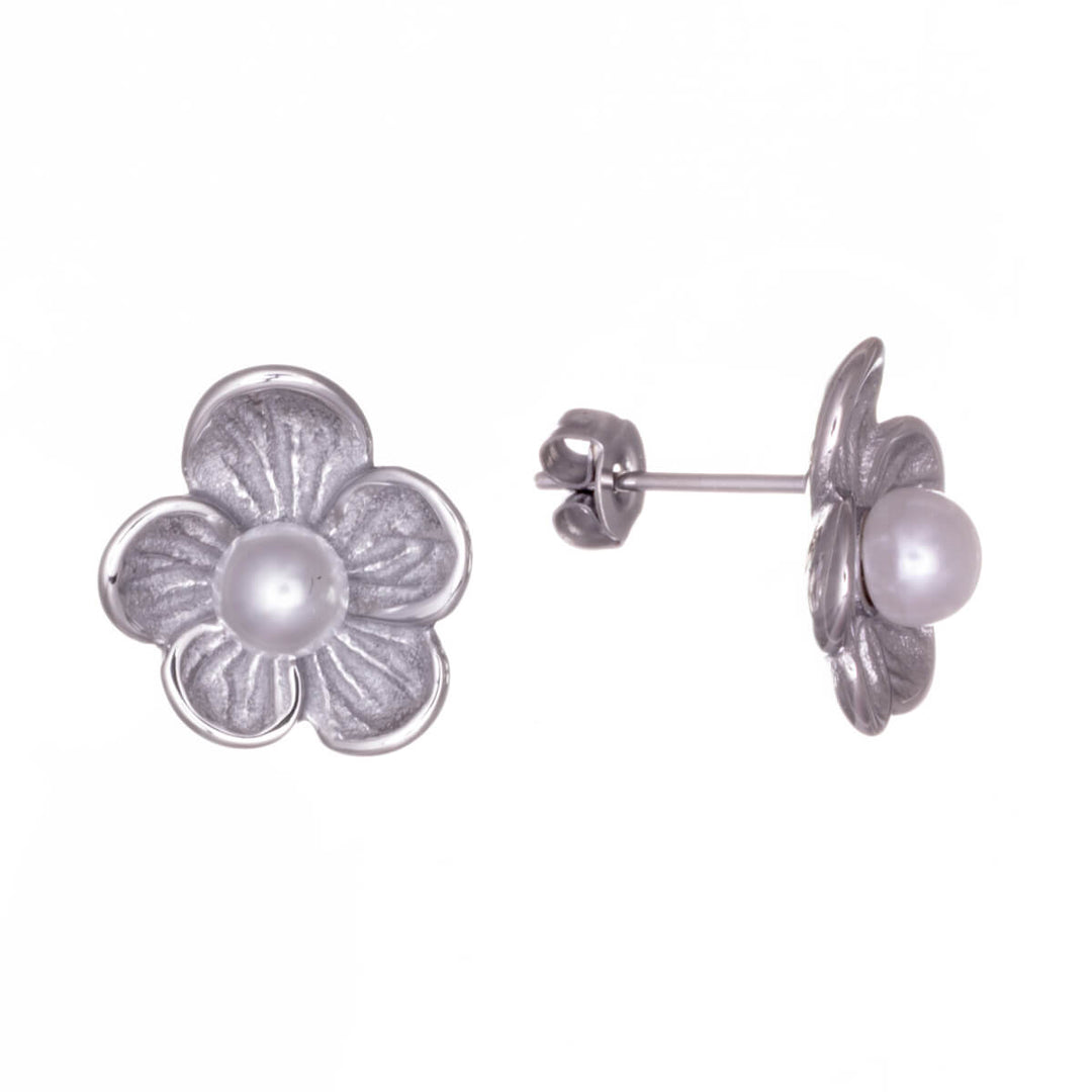 Delicate flower earring with pearl (316L steel)