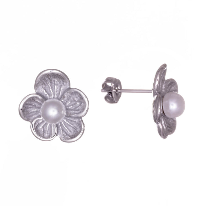 Delicate flower earring with pearl (316L steel)