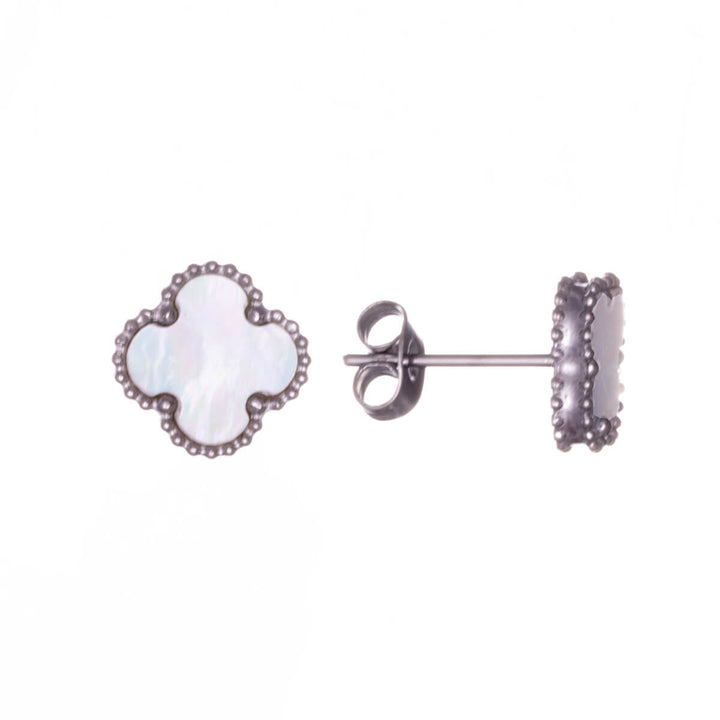Clover flower earrings with pearls (316L steel)