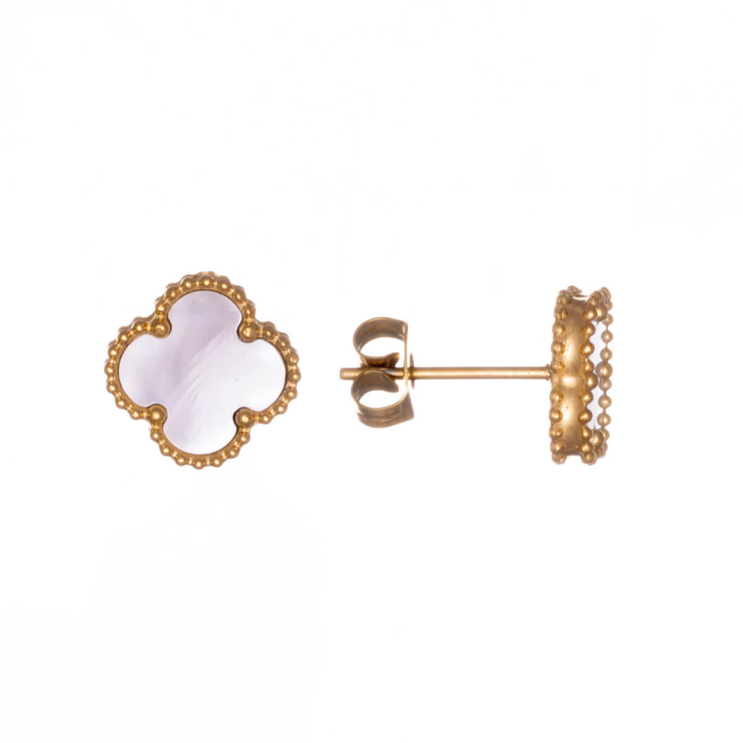 Clover flower earrings with pearls (316L steel)