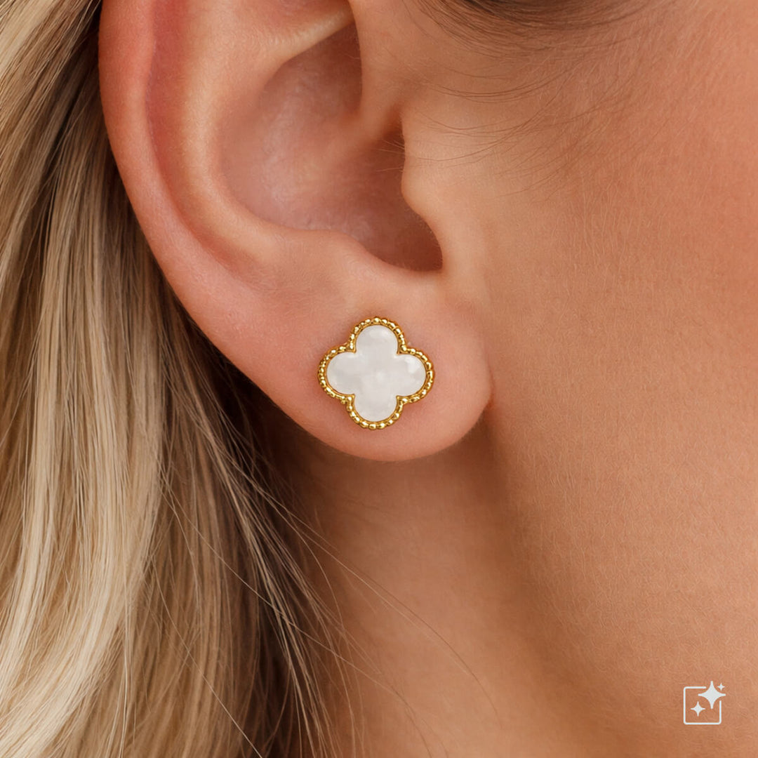 Clover flower earrings with pearls (316L steel)