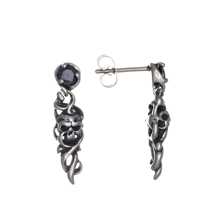 Men's gothic earrings with skull and spike pendants – surgical steel
