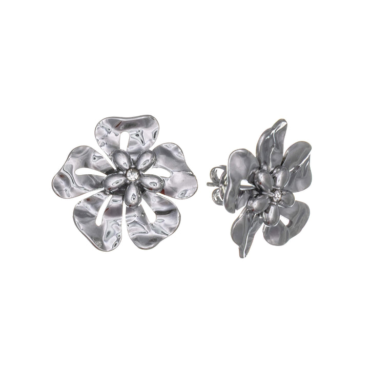 Flower earrings with zirconia stones – stainless steel flower design (316L)