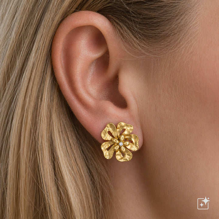 Flower earrings with zirconia stones – stainless steel flower design (316L)