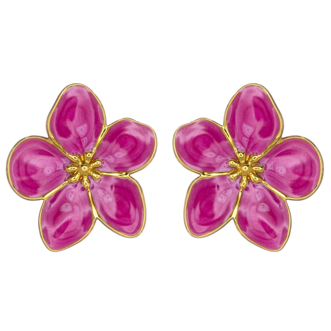Colored flower earrings in gold-plated steel (316L steel)