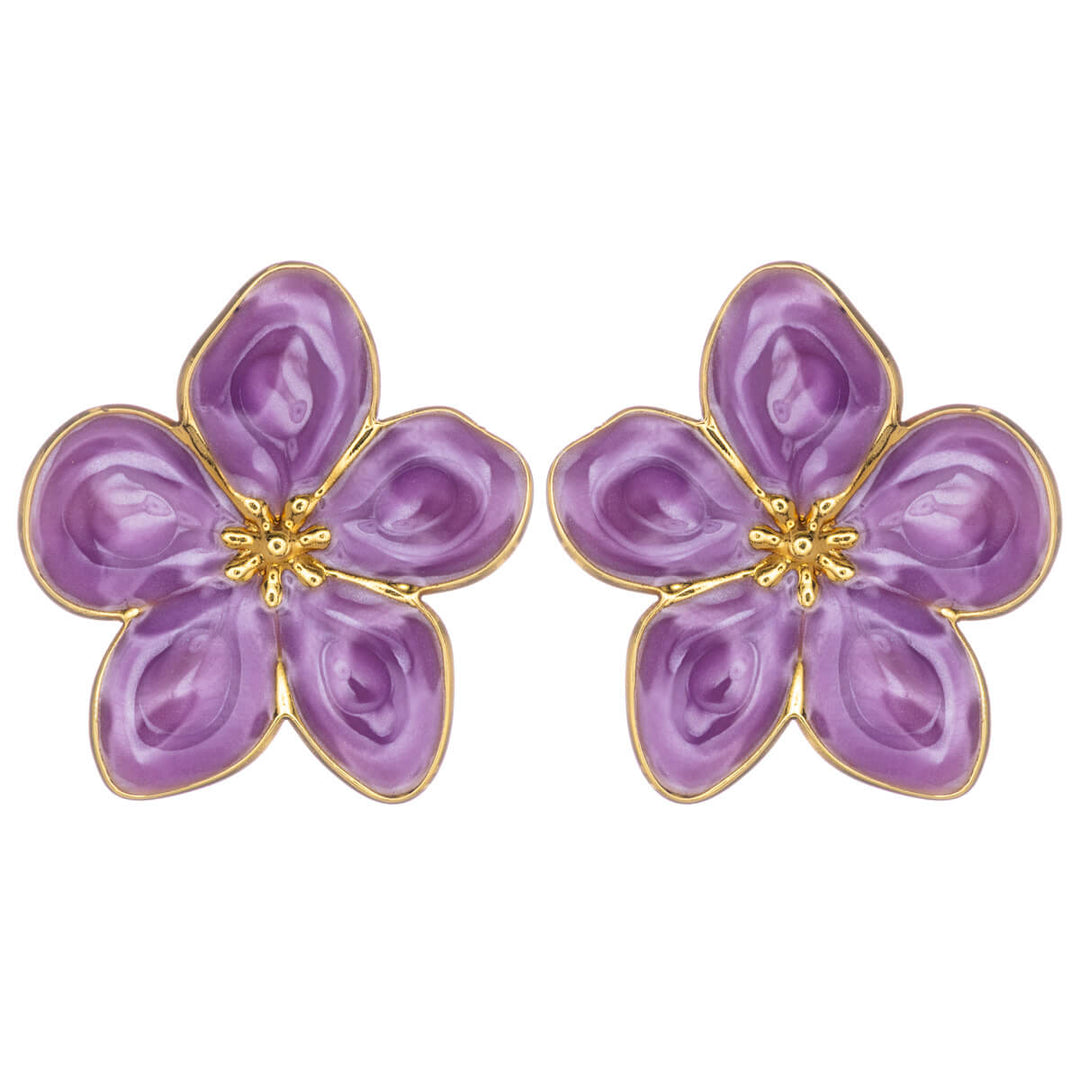 Colored flower earrings in gold-plated steel (316L steel)