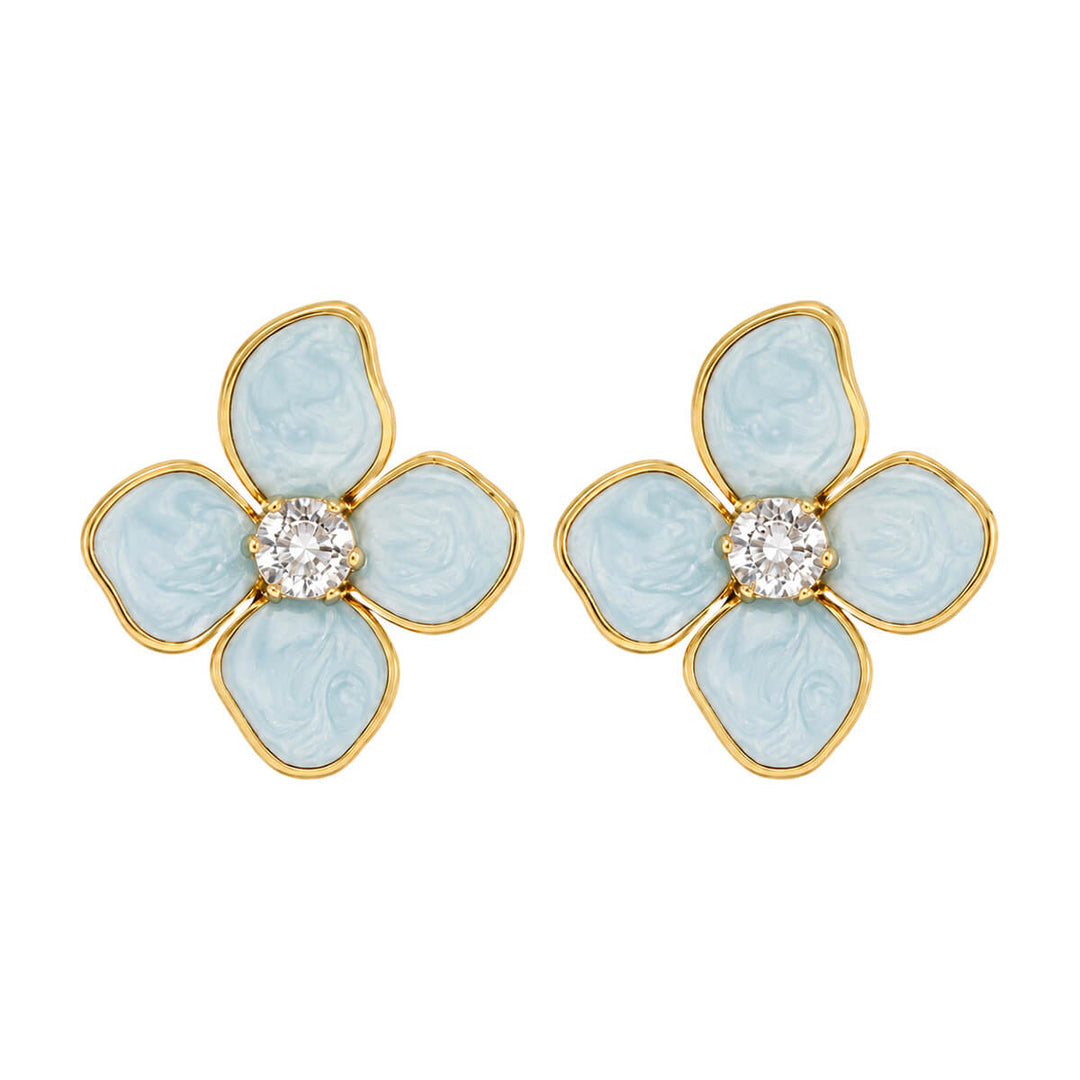 Colored flower earrings with cubic zirconia stones - gold-plated steel (316L steel)