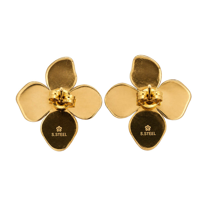 Colored flower earrings with cubic zirconia stones - gold-plated steel (316L steel)