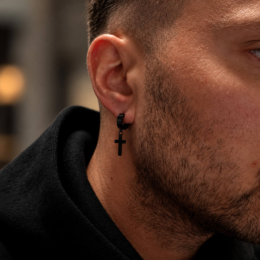Steel ring cross earring (Steel 316L)