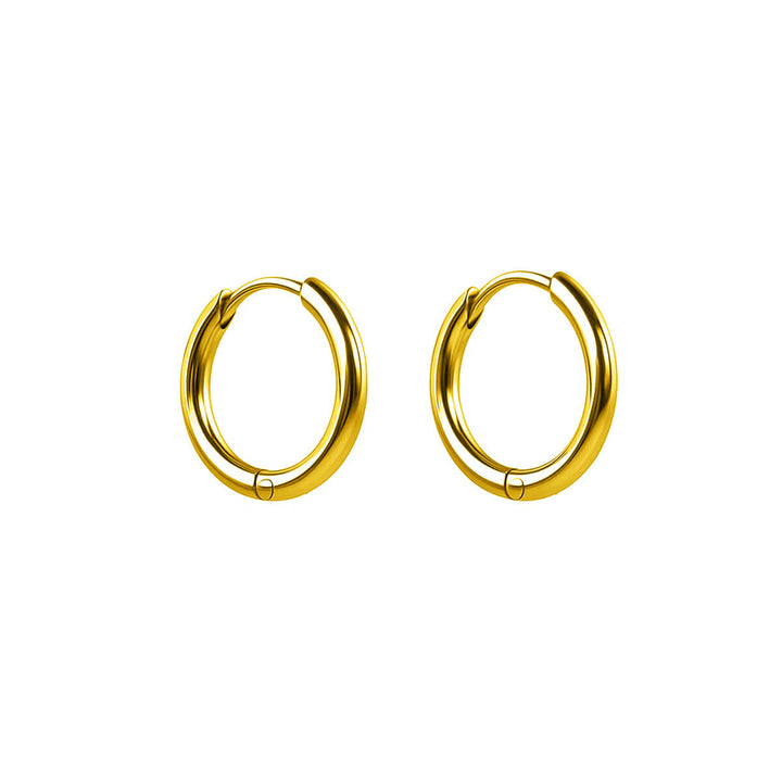 Set of 3 pairs of small gold steel ear rings (8 mm, 10 mm, and 12 mm)