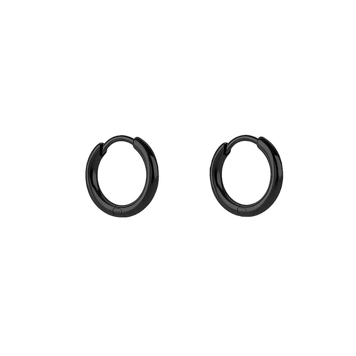 Black small steel ear rings, set of 3 pairs (8 mm, 10 mm & 12 mm)