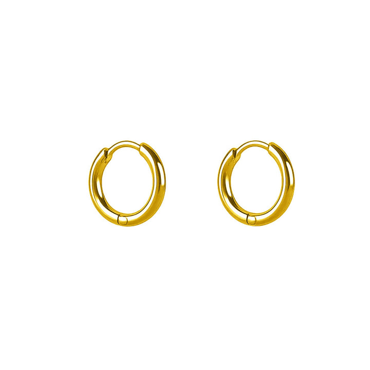 Set of 3 pairs of small gold steel ear rings (8 mm, 10 mm, and 12 mm)