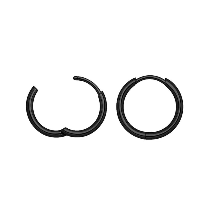 Black small steel ear rings, set of 3 pairs (8 mm, 10 mm & 12 mm)