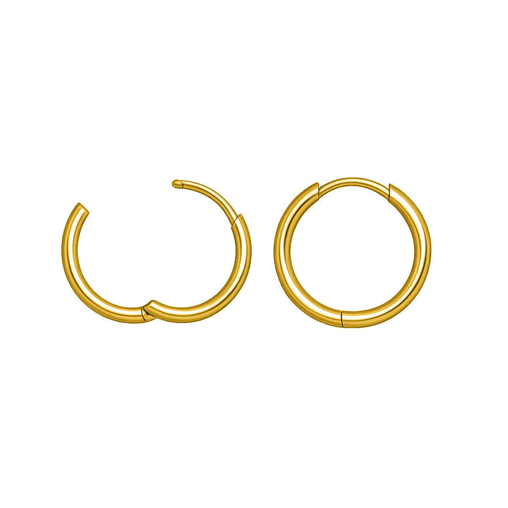 Set of 3 pairs of small gold steel ear rings (8 mm, 10 mm, and 12 mm)