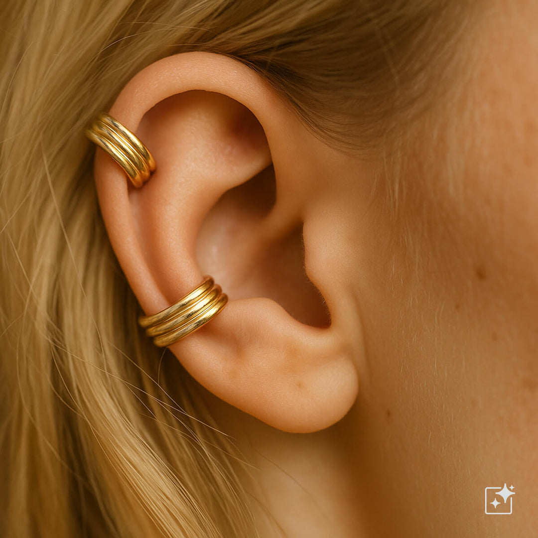 Three rows of solid cartilage ear cuff 2pcs
