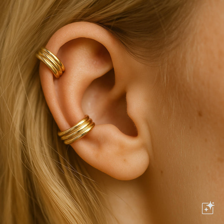 Three rows of solid cartilage ear cuff 2pcs
