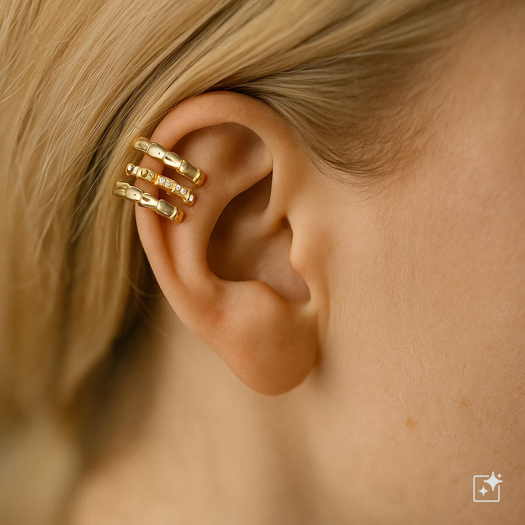 Exquisite three-row rustic ear cuff