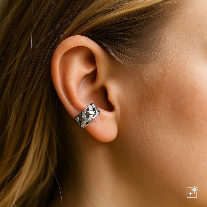 Grid pattern on a rustic earring ear cuff