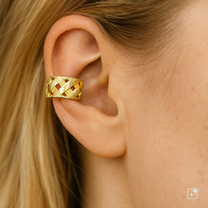 Grid pattern on a rustic earring ear cuff