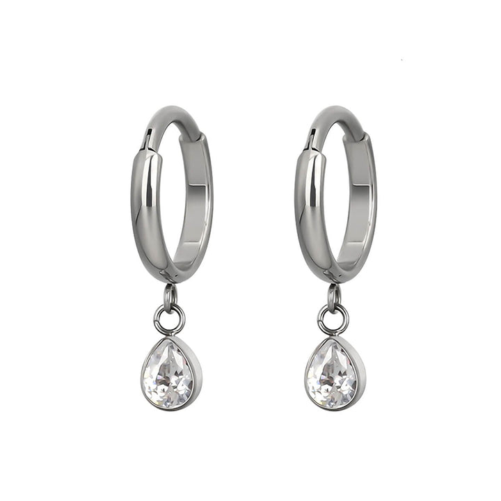Titanium earrings with drop zirconia stone pendant (Titanium G23)