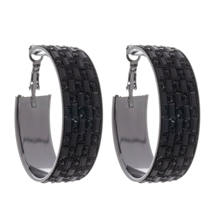 Black sparkling wide earrings 4.5 cm