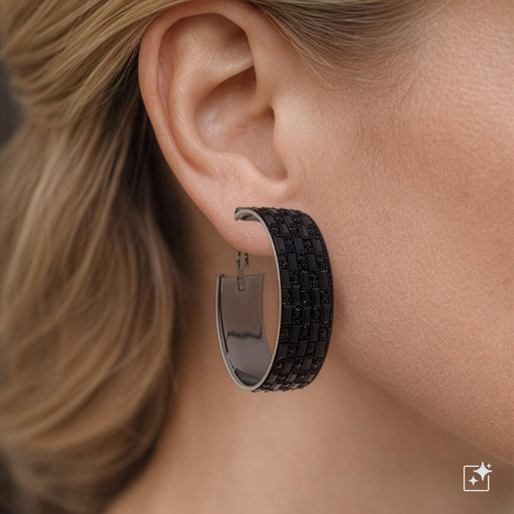 Black sparkling wide earrings 4.5 cm