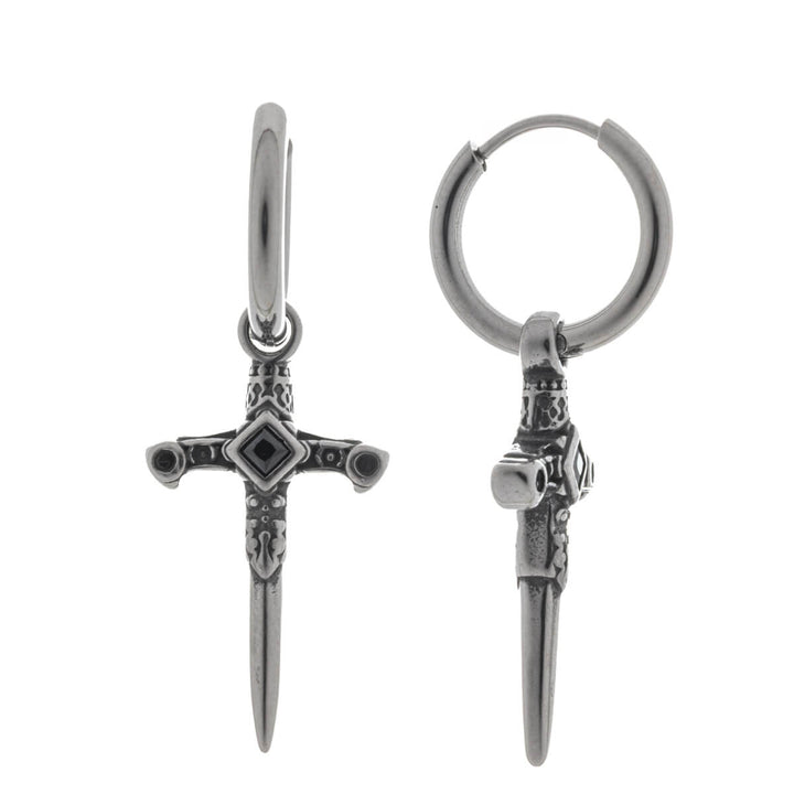 Men's earrings with dagger pendant - surgical steel