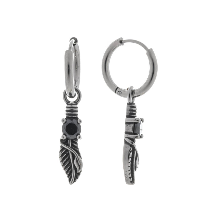 Men's earrings with feather pendants – surgical steel