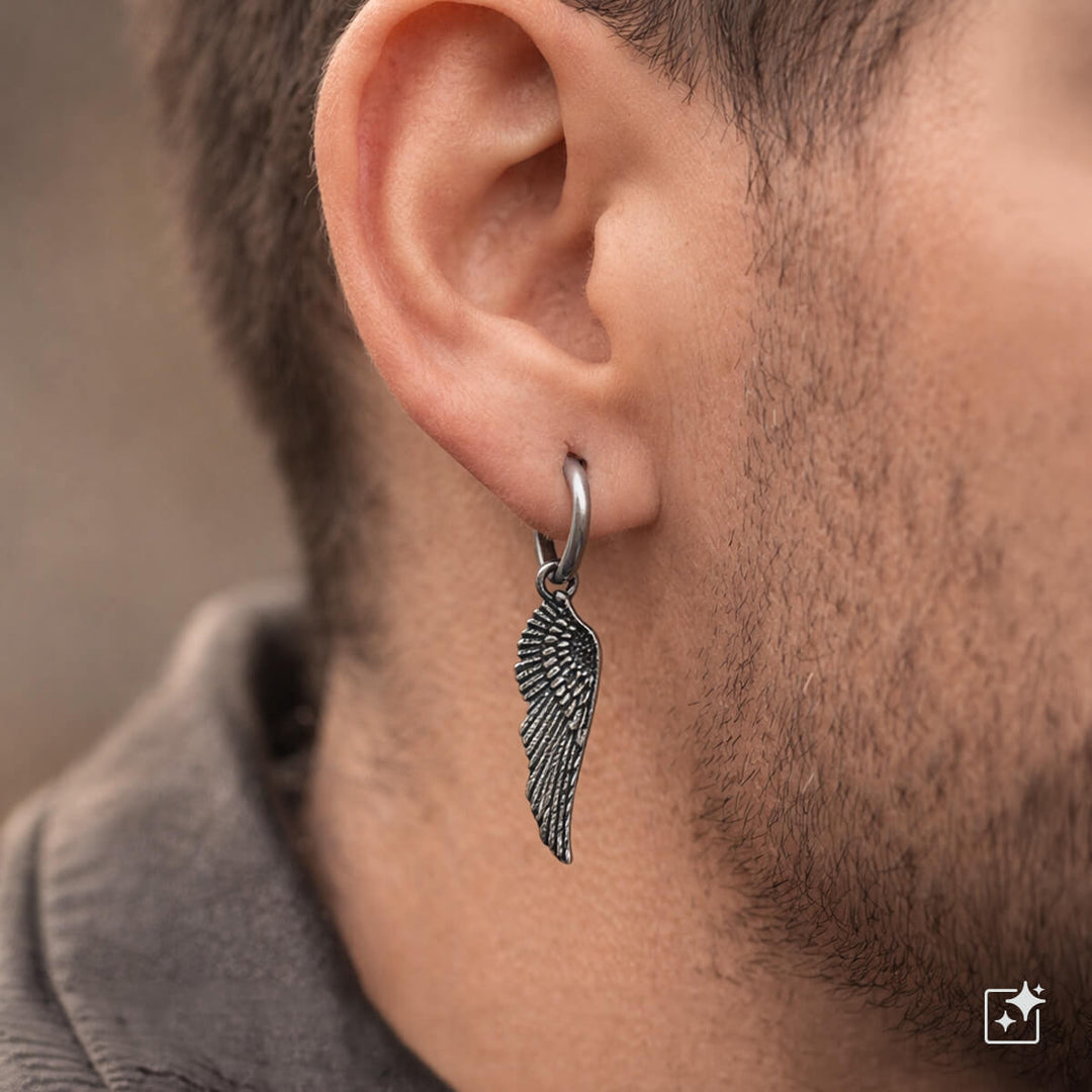 Men's earrings with wing pendants – surgical steel